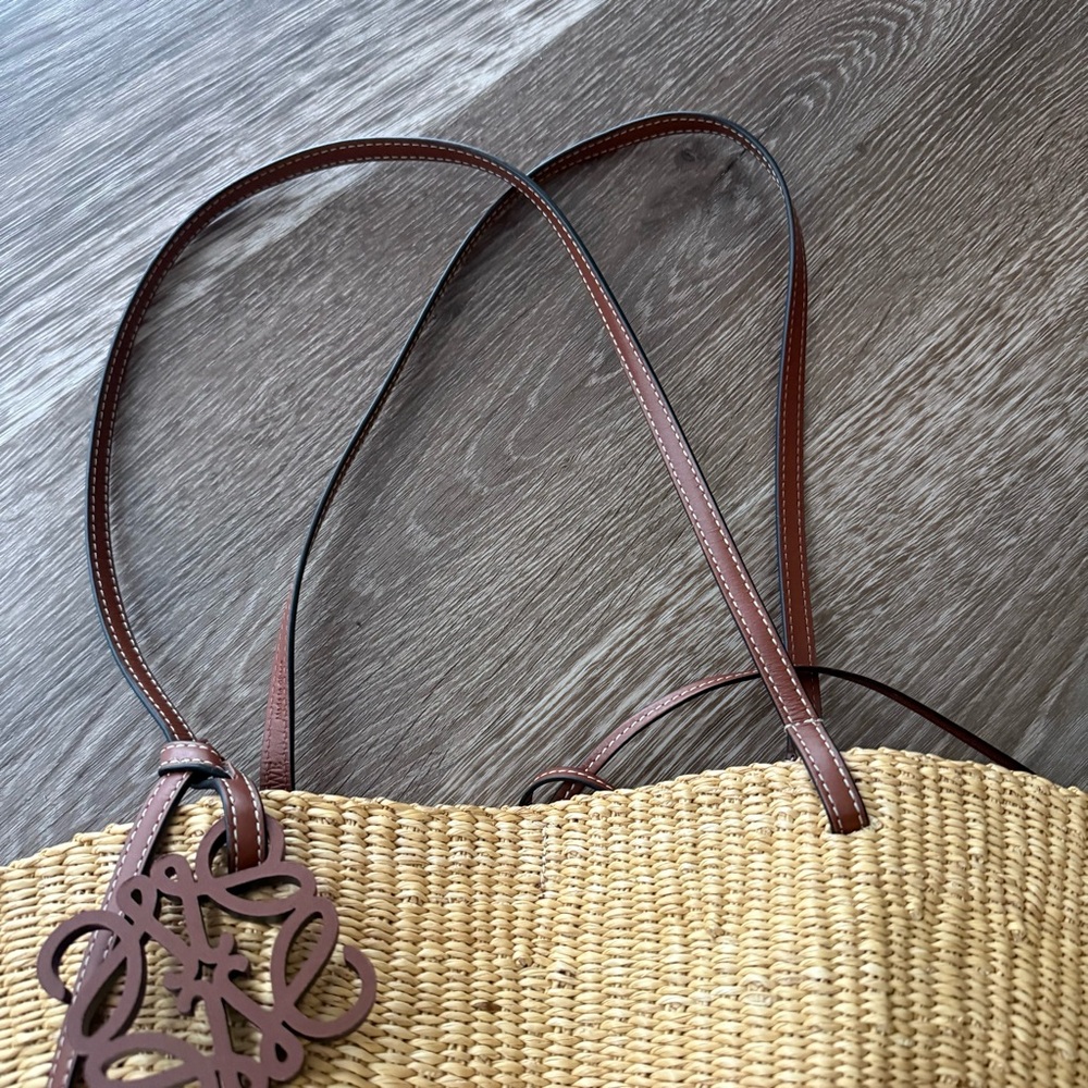 Loewe Shell Small Leather-Trimmed Elephant Straw Raffia Tote Bag - Picture 6 of 10